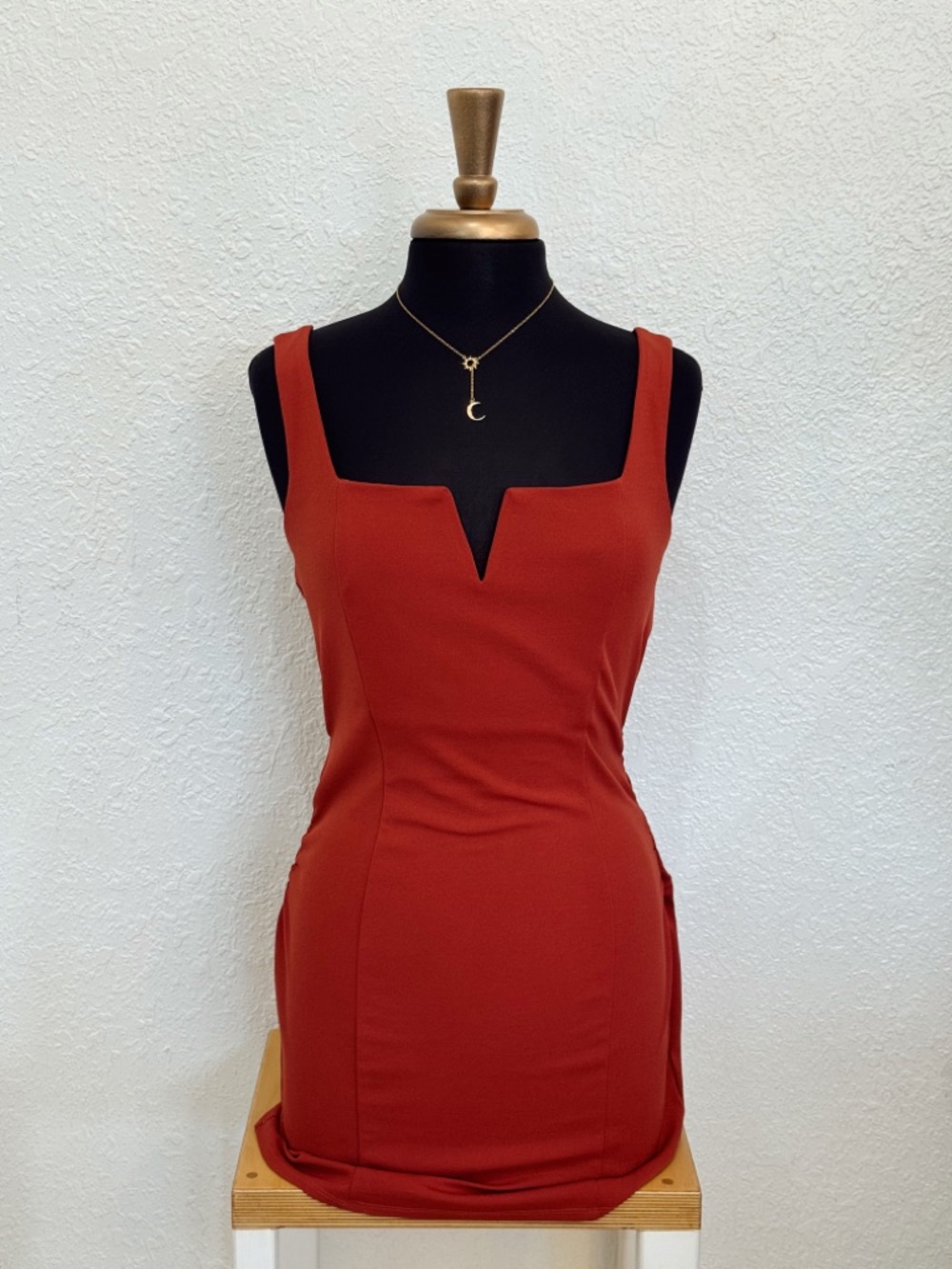bailey blue Rust Red V-Notch Bodycon Mini Dress